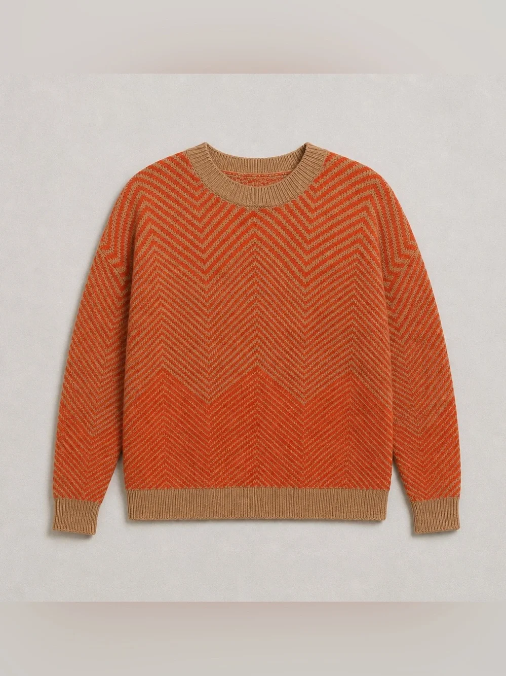 Women’s Chevron Crewneck Sweater Cardigan - Orange & Tan